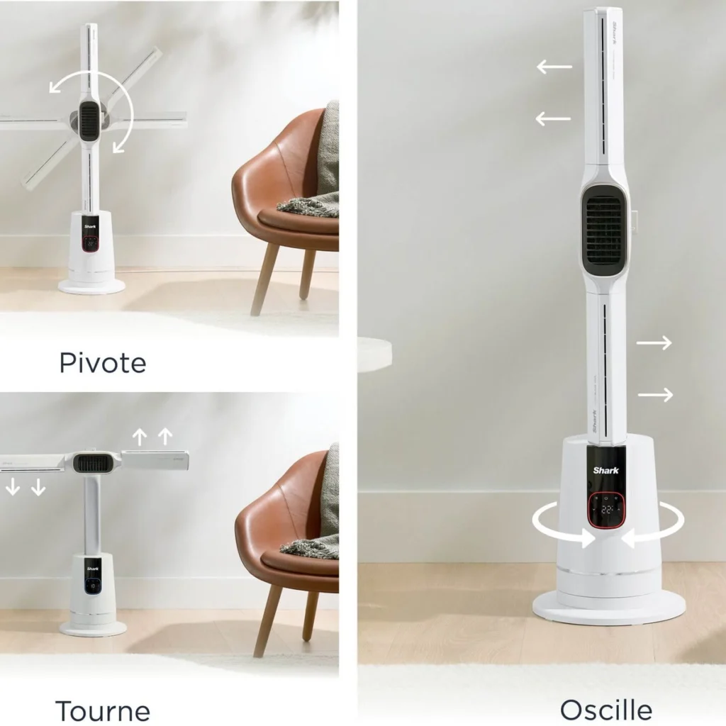 Le Shark TurboBlade Cool + Heat pivote, tourne et oscille